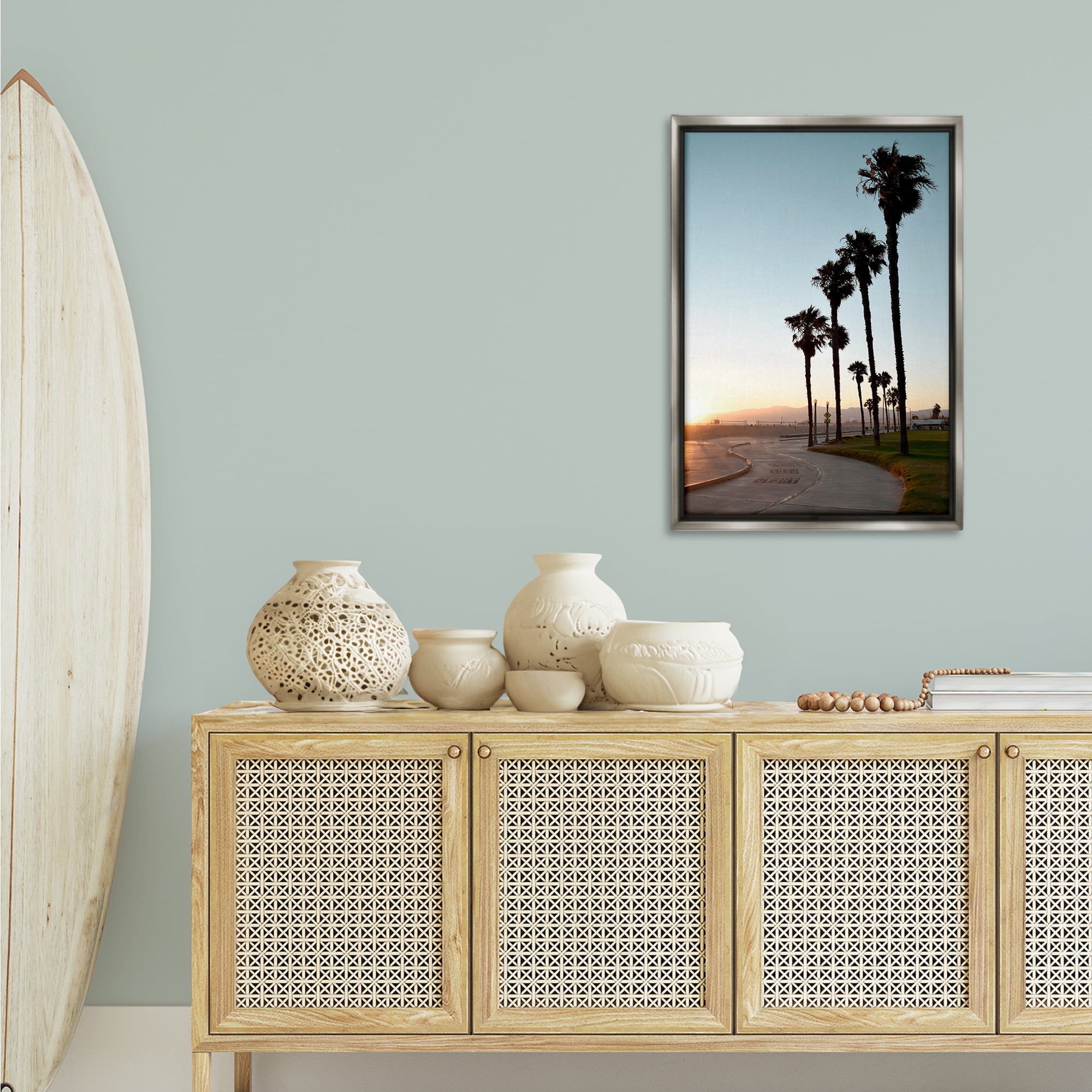Stupell Industries Clear Day Palm Trees Landscape & Nature Photography Gray Floater Framed Canvas Art Print Wall Art, 21 x 31