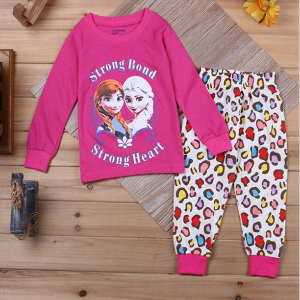 2022 Conjunto para niños Pijamas para niños Sleepers baby girl Pijamas de manga larga de dibujos animados congelados Ropa de dormir 2-7T Envío gratis3T (95CM) zhangyuxiang CONDUJO