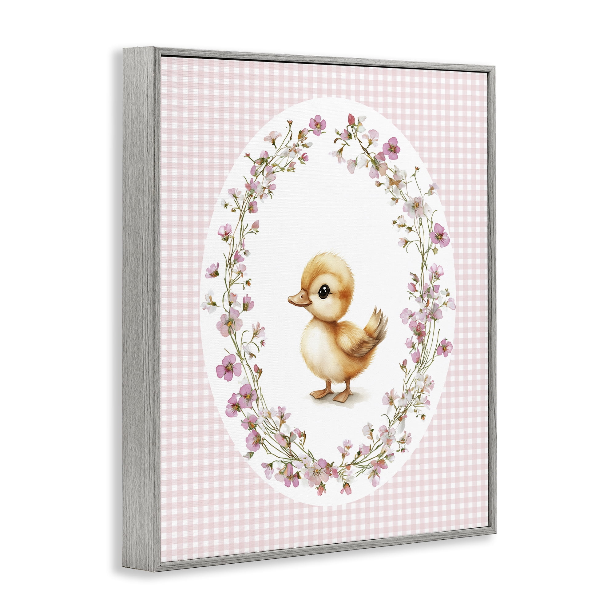 Stupell Industries Spring Gingham Duckling Gray Framed Giclee Art, design by Christine Simpson Art