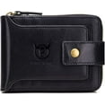 thumbnail image 1 of BULLCAPTAIN Men Zipper Around Wallet Genuine Leather RFID Blocking Bifold Large Capacity Coin Purse with ID Window (Black), 1 of 6
