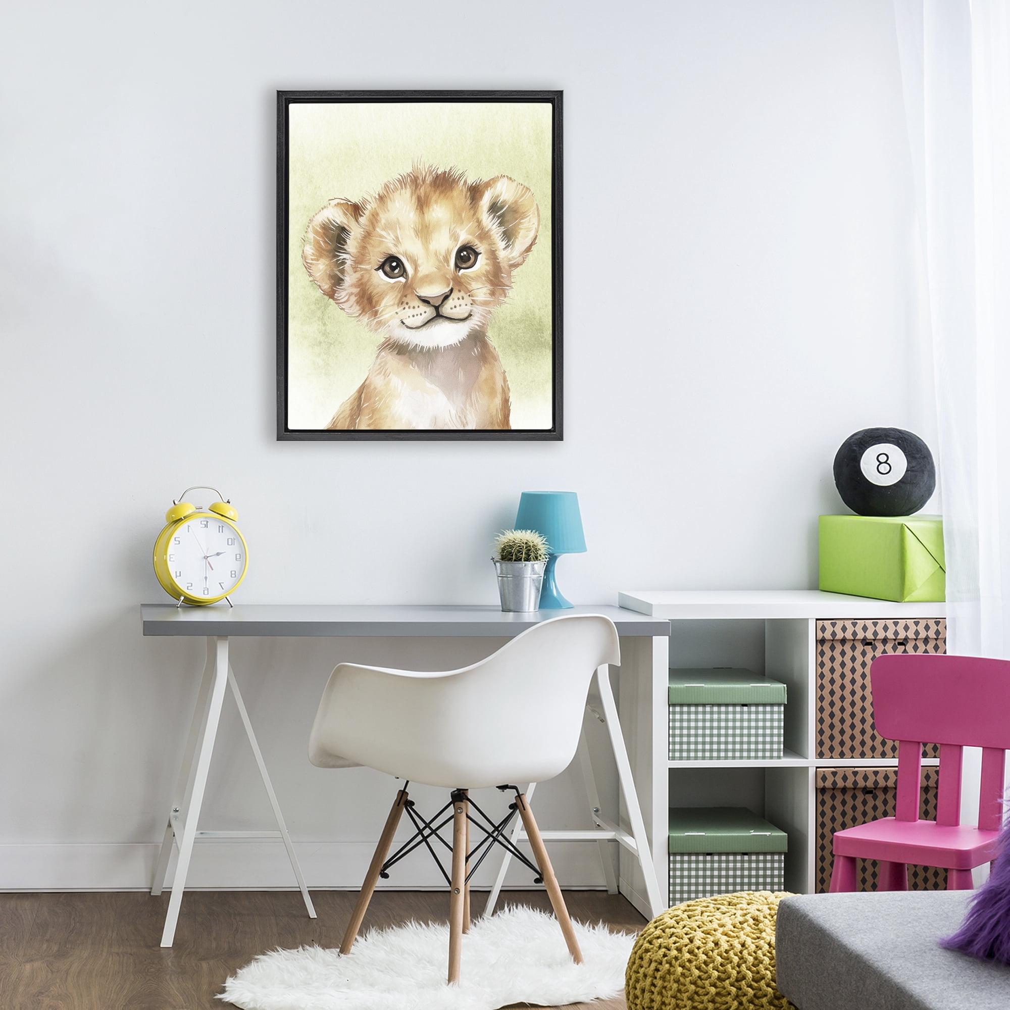 Stupell Industries Jungle Friends Baby Lion Black Framed Floater Canvas Wall Art, design by Christine Simpson Art