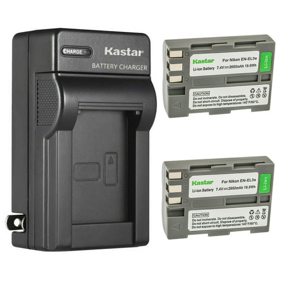 Kastar 2-Pack Battery and AC Wall Charger Replacement for Nikon EN-EL3e, EN-EL3a Battery, MH-18, MH-18a, MH-19 Charger, D100, D200, D300, D50, D70, D700, D80, D90 Camera, MB-D10, MB-D80 Battery Grip