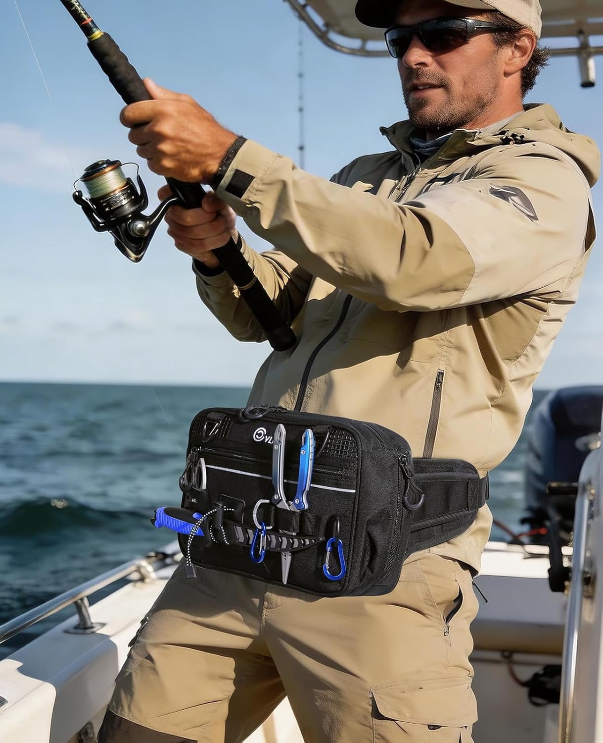 Fishing Tackle Bag Waist Pack with Rod Holder, Water Resistant Fanny Pack Includes 3600 Tackle Box, Waterproof Pouch & Carabiners