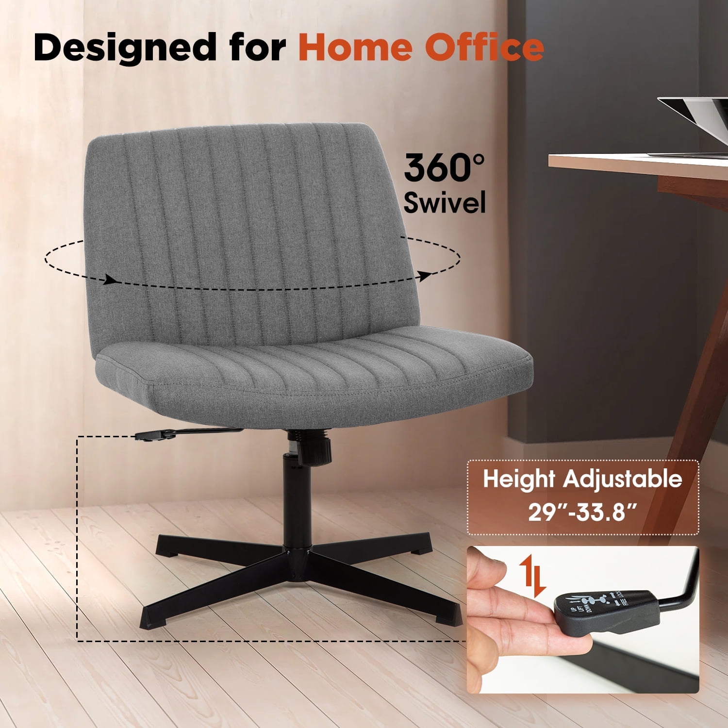 BestOffice Armless Office Chair, Criss Cross Legged, No Wheels Swivel for Men, Women(Grey)