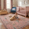 thumbnail image 3 of Washable Oriental Rug, 8x10 Dusty pink Boho Botanical Floral Vintage Carpet, Soft Large Indoor Rug for Girls Bedroom, Living Room, Nursery, Playroom, 3 of 10