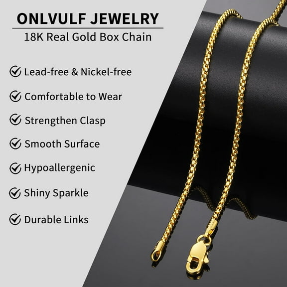 18K Real Gold Over 925 Sterling Silver Chain Necklace For Women, 1.5Mm/2Mm Silver/Gold Box Chain, Thin & Dainty & Shiny Women'S Chain Necklace 16-26 Inch[o7970]