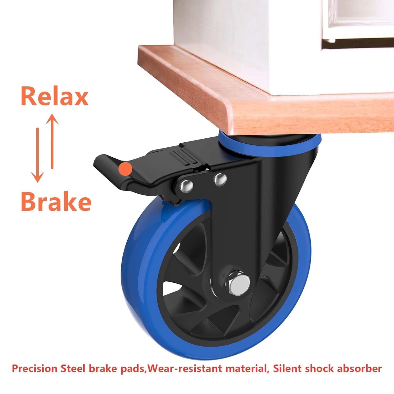 4'' Caster Wheels with Brake, Heavy Duty Casters Set of 4, Swivel Top Plate Casters with Double Ball Bearings, Industrial Locking Castor Wheels for Furniture, Workbench, Cabinet
