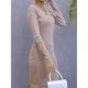 thumbnail image 3 of Vestido ajustado de manga larga color caqui para mujer, talla L, vestido de punto con escote en V y detalle de encaje, 3 of 5