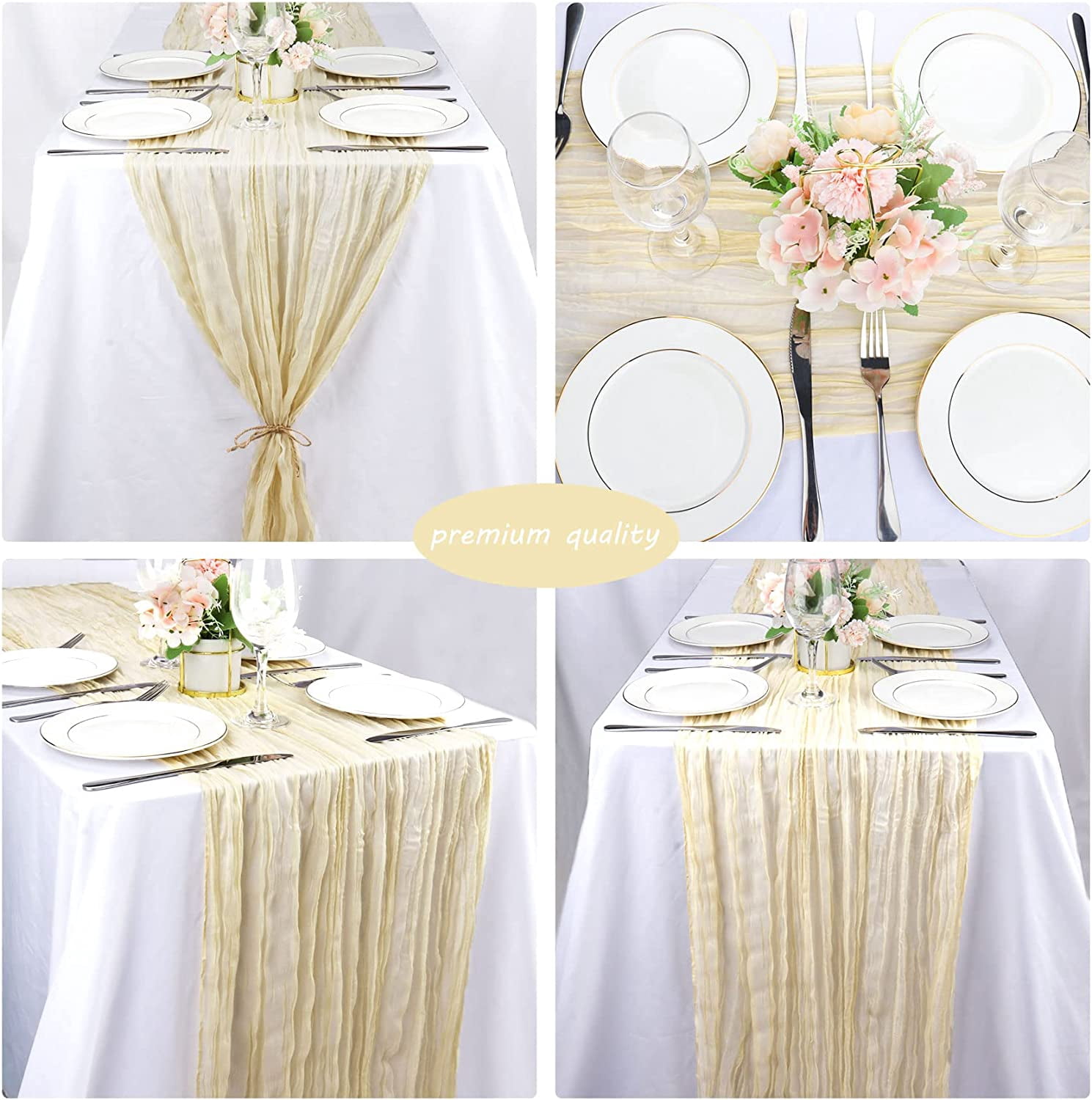 Wehilion 12PCS Cheesecloth Table Runner Boho Gauze Table Runner Cheese Cloth Long Table Runner Rustic Table Runner for Wedding Bridal Shower Birthday Party Table Decor