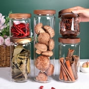 LEAVES AND TREES Y Glass 5-Cup Stackable Food Storage Canisters with Wood Lids, Set of 5
