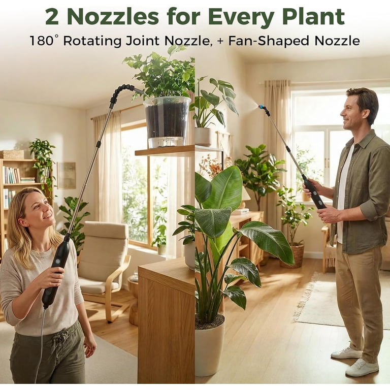 Rechargeable Cordless High Reach Plant Waterer with 25.633.4 in Telescopic  Wand, 2 Adjustable Nozzles & 8.6ft Water Hose - Ideal for Hanging Plant ...