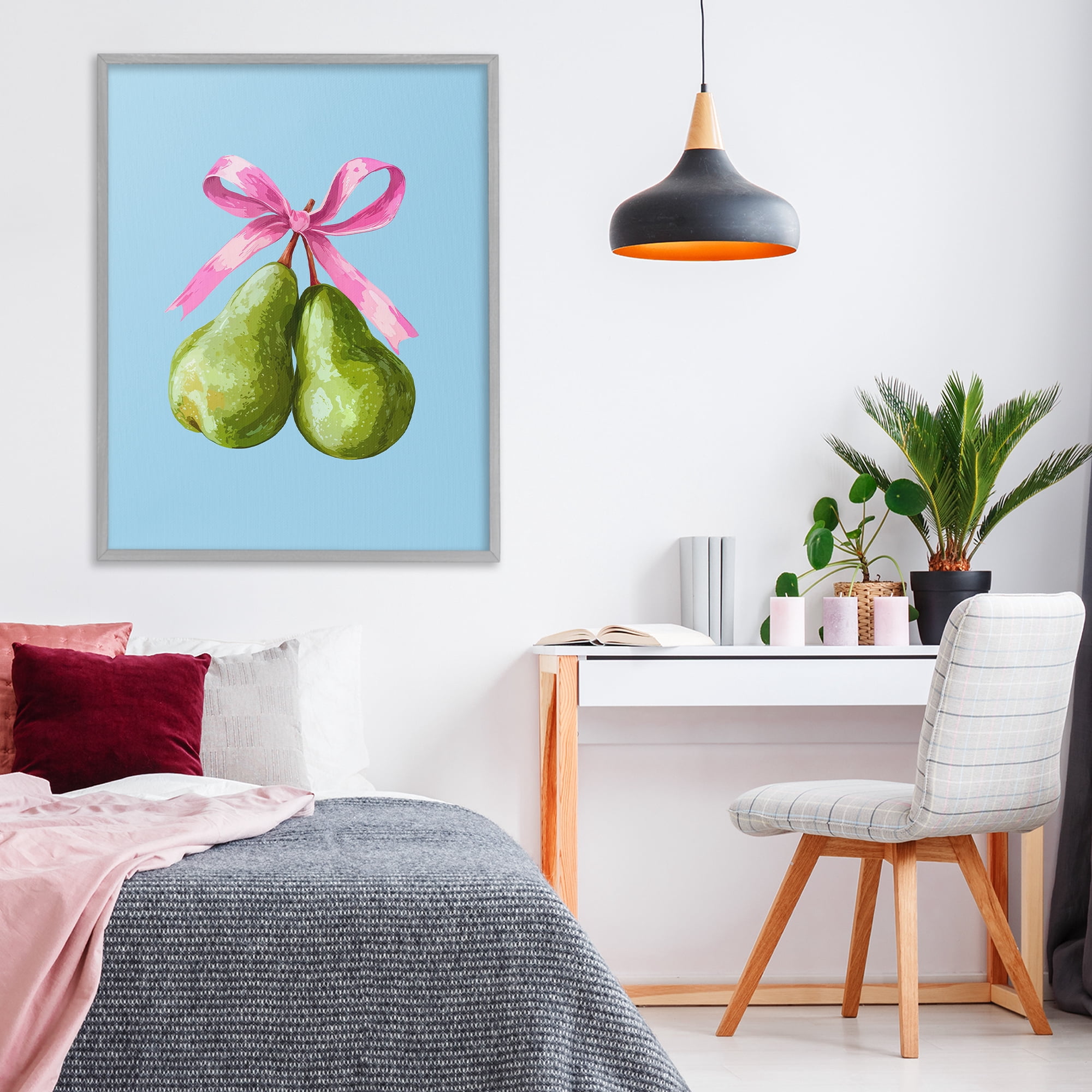 Stupell Industries Twin Pears with Ribbon Gray Framed Giclee Art, design by Imagine It Images