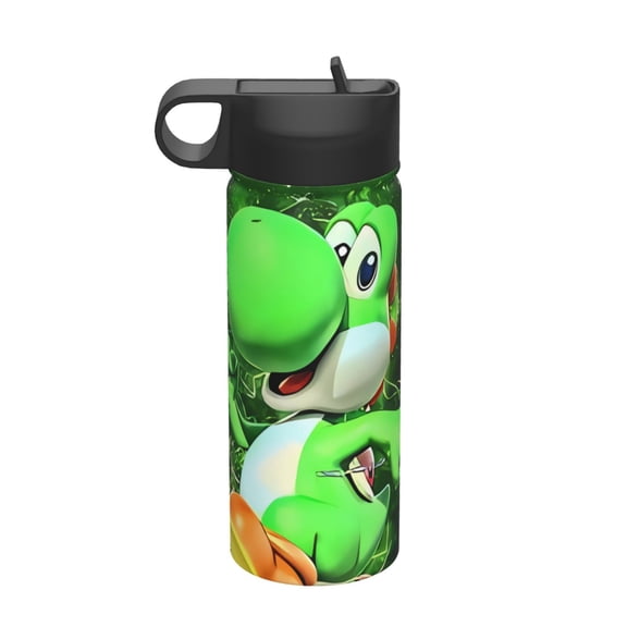 Saiise Mario Print Insulated Water Bottle with Straw,Sports & Travel Water Bottle 18oz Double Walled Stainless Steel,Reusable Thermal Water Bottle