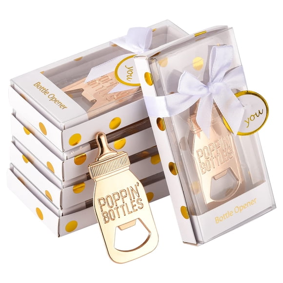24 pcs Baby Shower Return Gifts for Guest Supplies Poppin Baby Bottle Shaped Bottle Opener Wedding Favor with Exquisite Packaging Party Souvenirs Gift Decorations by WeddParty (White 24 pcs)