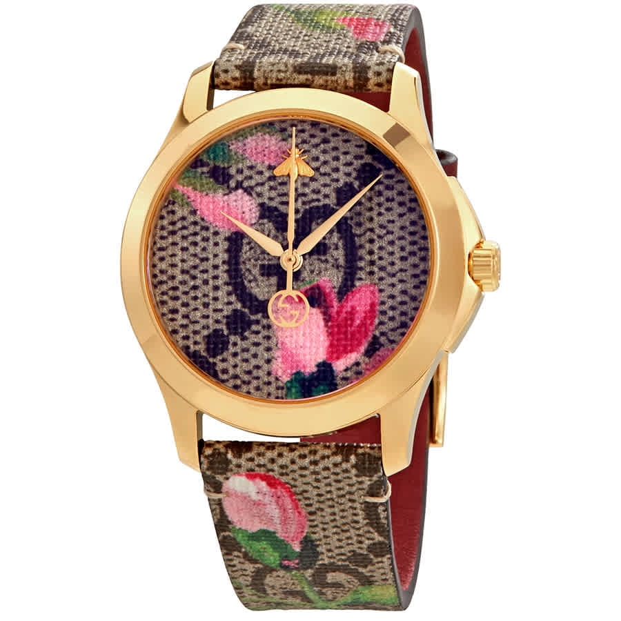 Gucci G-Timeless Pink Blooms Print Dial 