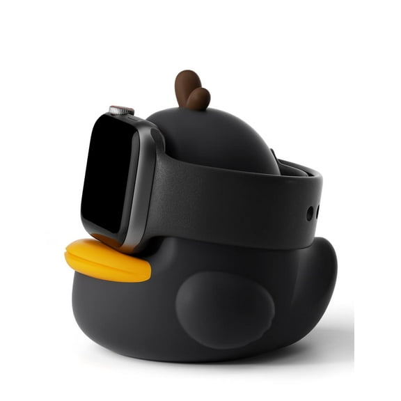 Charger Stand Compatible with Apple Watch Series 49/46/45/44/42/41/40/38mm iWatch Ultra2/Ultra/10/9/8/SE2/7/6/SE/5/4/3/2/1,Cute Duck Silicone Dock,Supports Night Stand Mode,Black