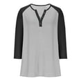 thumbnail image 4 of Cowsor Girl's Casual 3/4 Sleeve T Shirts Button V Neck Tunic Blouses Color Block Basic Tee Tops Loose Fit Summer Shirt, 4 of 6