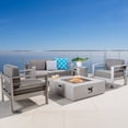 thumbnail image 4 of GDF Studio Cherie Outdoor Aluminum Gray Chat Set with Fire Table, Light Gray, 4 of 6