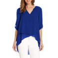 thumbnail image 2 of Verano 3/4 Mangas Mujeres Tops Cuello En V Moda Chifón Irregular Sólido Camiseta Likrtyny Mujer, 2 of 3