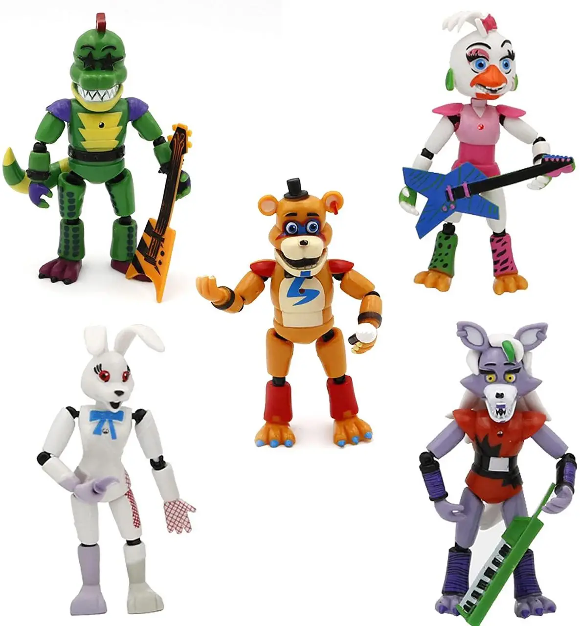 Five Nights at Freddy’s Action Figure Set – Robot Animal Figures – Set of 5 Collectible Action Toys with Instruments