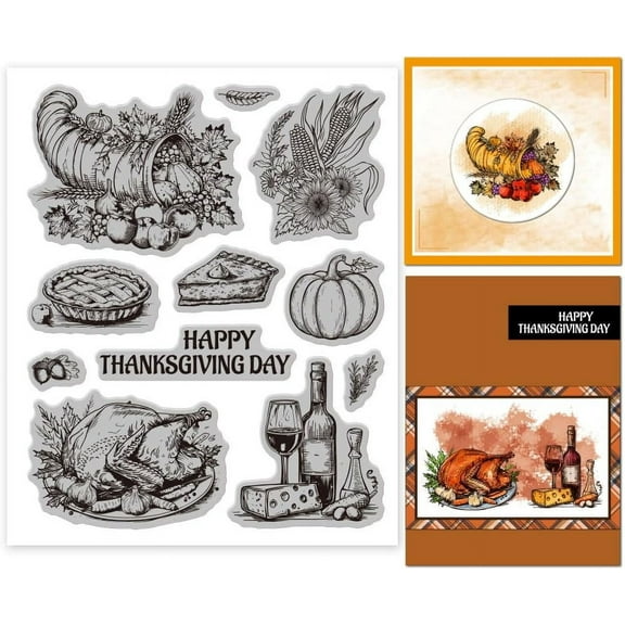 1pc Thanksgiving Cornucopia Cling Rubber Stamp 7.09x8.66inch Thanksgiving Food EVA Stamps Embossing Stamp Seal Rubber Stamps for DIY Scrapbooking and Card Making Paper Craft Decor