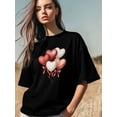 thumbnail image 3 of Camiseta de mujer, camisetas de manga corta, camisetas casuales, camisetas de cuello redondo con globo, lazo y corazón de amor para mujer, 3 of 8