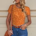 thumbnail image 6 of Disketp Orange Glitter for Women's Short-Sleeved Onesie Fit Top T-Shirt Round Neck Basic Casual T-shirt Bodysuits-Medium, 6 of 7