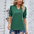 thumbnail image 5 of Birdeem Womens Summer Summer Solid Color V-Neck Pleated Loose Short Sleeve Top, 5 of 5
