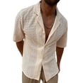 thumbnail image 2 of Camisa de punto hueca de verano para hombre, de color liso, ajustada, con solapa, de manga corta, ropa informal europea y americana para hombre, 2 of 6