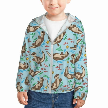 

Lukts Cute Otters Print Children s Long-Sleeved Sun Protection Clothing Hooded Sweatshirts for Boys and Girls Outdoor Sports-3 Years