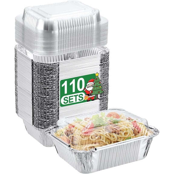 110 Pack 5x4 Disposable Small Aluminum Pans with Dome Lids - 1lb-Mini-Aluminum-Foil-Pans-Tin-Foil-Takeout-Trays-Food-To-Go-Containers-for-Meal-Prep-Cooking-Roasting-Heating-Baking
