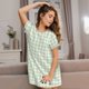 thumbnail image 3 of Fotbe Green Checkboard Bata de Dormir para Mujer con Estampado, Camisón de Algodón de Manga Corta, Ropa de Dormir Casual, 3 of 6