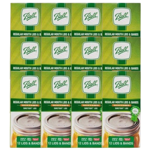 Ball Mason Jar Lids with Bands, Regular Mouth, 12 CT Pack of 12 — Residential Use, Standard Application