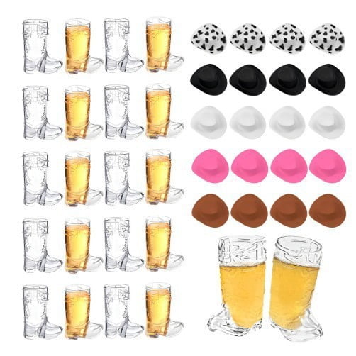 Cowboy Boot Shot Glasses Pack of 20 Clear Plastic Mini Boot Cups for Party Decorations and Themed Events