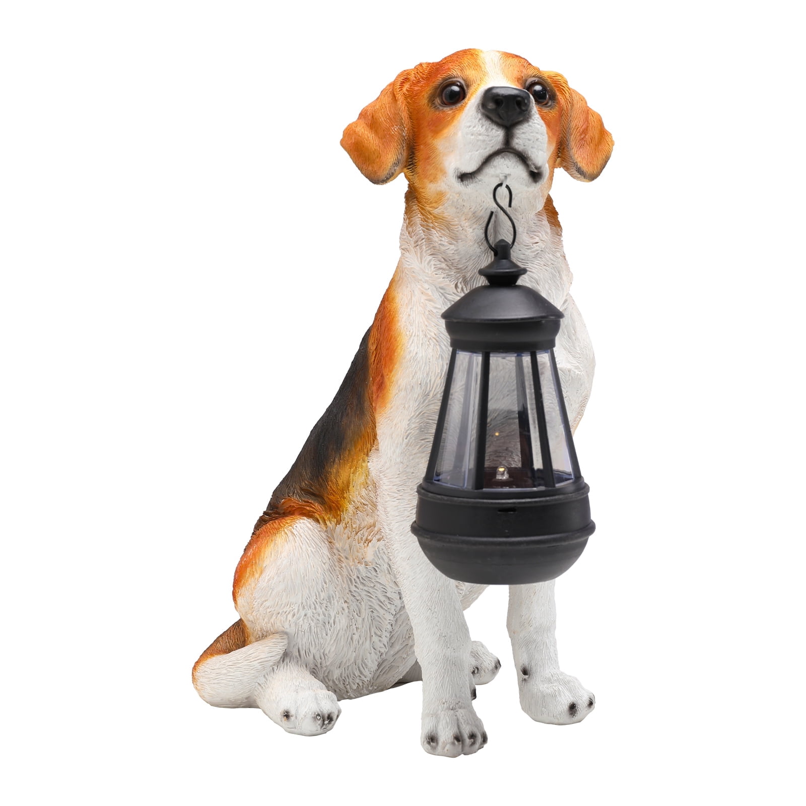 11.8 Inch Beagle Garden Statue with Solar LED Lantern,Dog Statue,Resin Pet Decor for Patio, Lawn & Outdoor Spaces