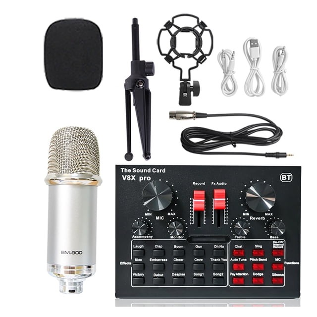Wireless Karaoke Microphone Tripod WXH1000&BM900 USB Sound Card V8XPRO Professional Studio Condenser Microphone For PC Phone MIC