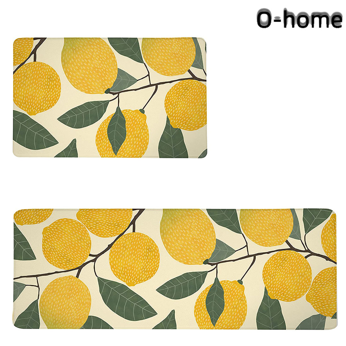 Yellow Lemon Kitchen Floor Mat Rugs Set 2 Pcs Lemons and Leaves Anti