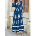 thumbnail image 3 of Women's 2025 Fall Wedding Guest Dresses Boho Floral Long Sleeve V Neck Flowy Elegant Maxi Dress Beach Clothes,Light Blue, 3 of 6