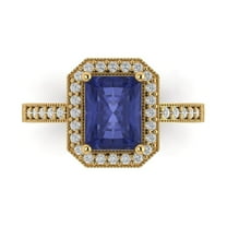 Halo Engagement Ring for Women - 2.78ct Simulated Tanzanite in 18K Yellow Gold Promise Ring
