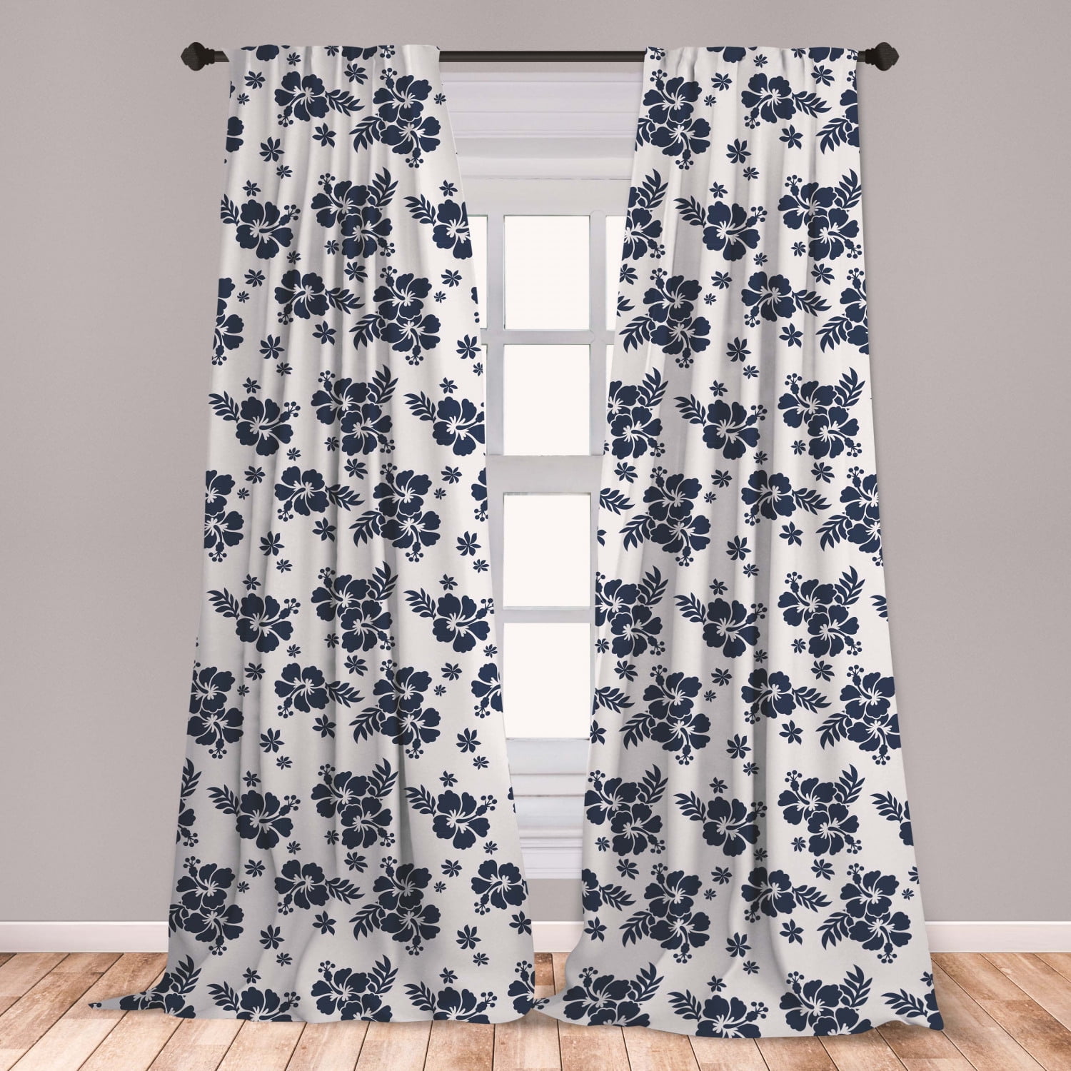 Hawaii Curtains 2 Panels Set, Monochrome Foliage Bouquet Abstract Art