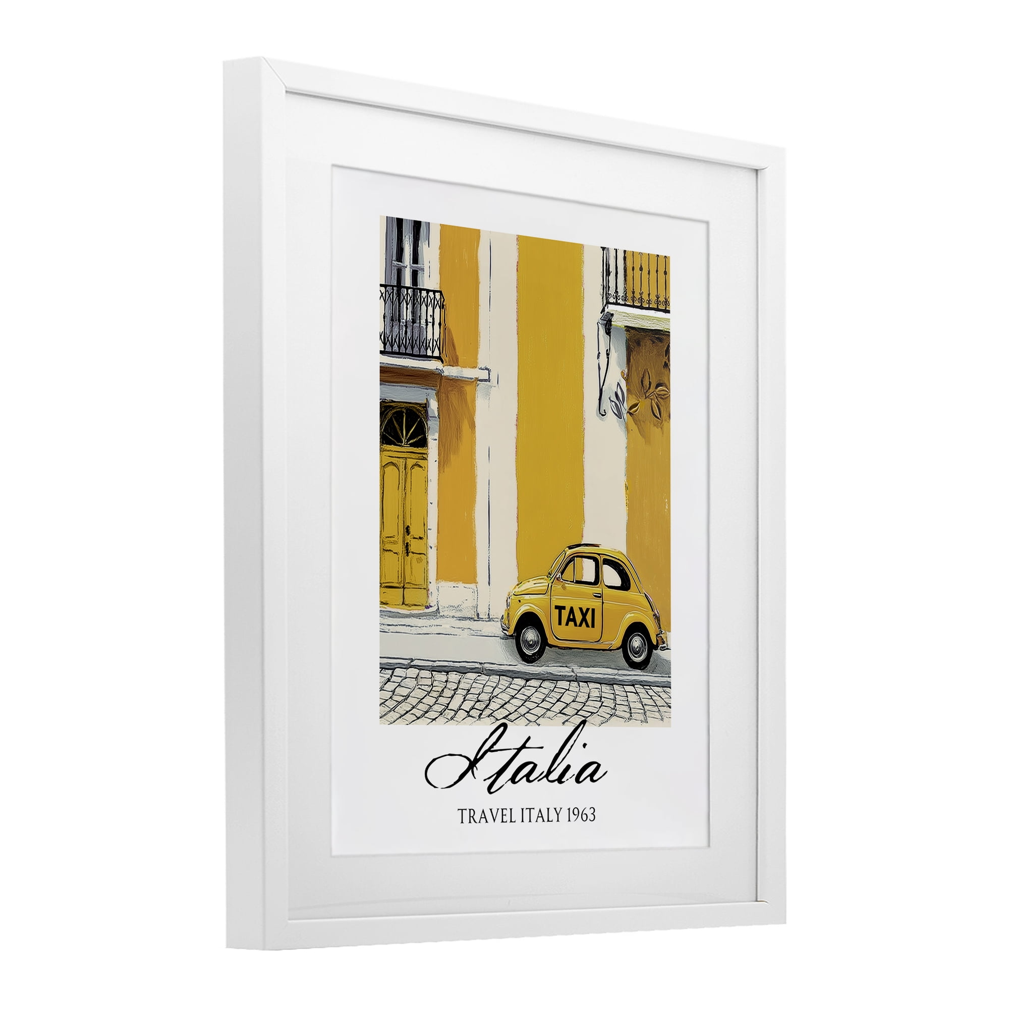 Stupell Industries Travel Italia Taxi White Framed Print Under Glass, design by Annabelle Hall