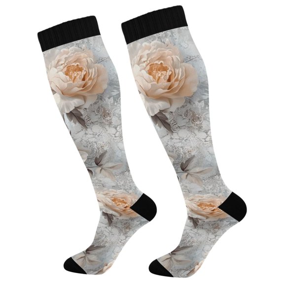 FORMRS Womens Knee High Socks Casual Long Thick Travel Daily Wear, 1 Pair, Beautiful Floral