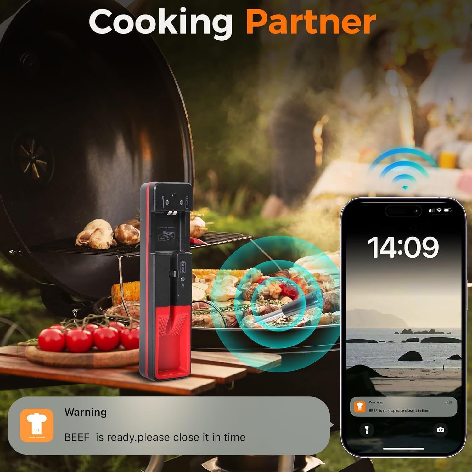 NiTsai Smart Wireless Meat Thermometer with Ultra Thin Probe, Remote Monitoring and  Read with APP, Bluetooth Food Thermometer for Oven, BBQ, Smoker, Grill, Air Fryer