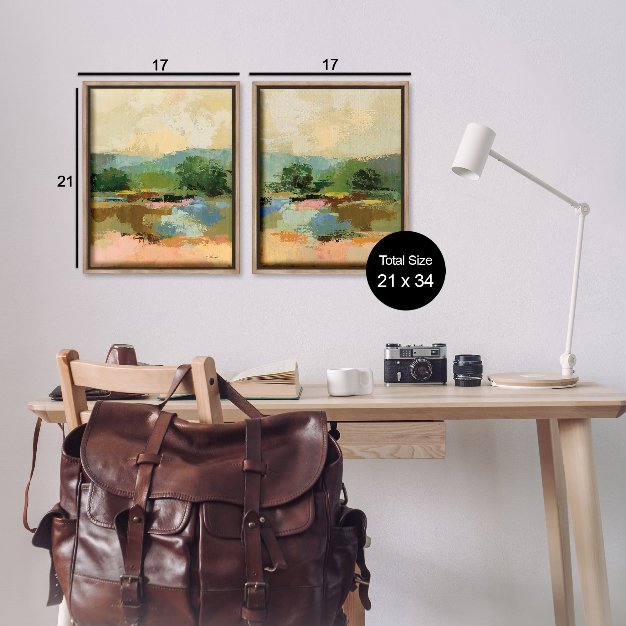 Stupell Industries Across the River Landscape Landscape & Nature Painting Brown Floater Framed Canvas Art Print Wall Art, 17 x 21, Set of 2