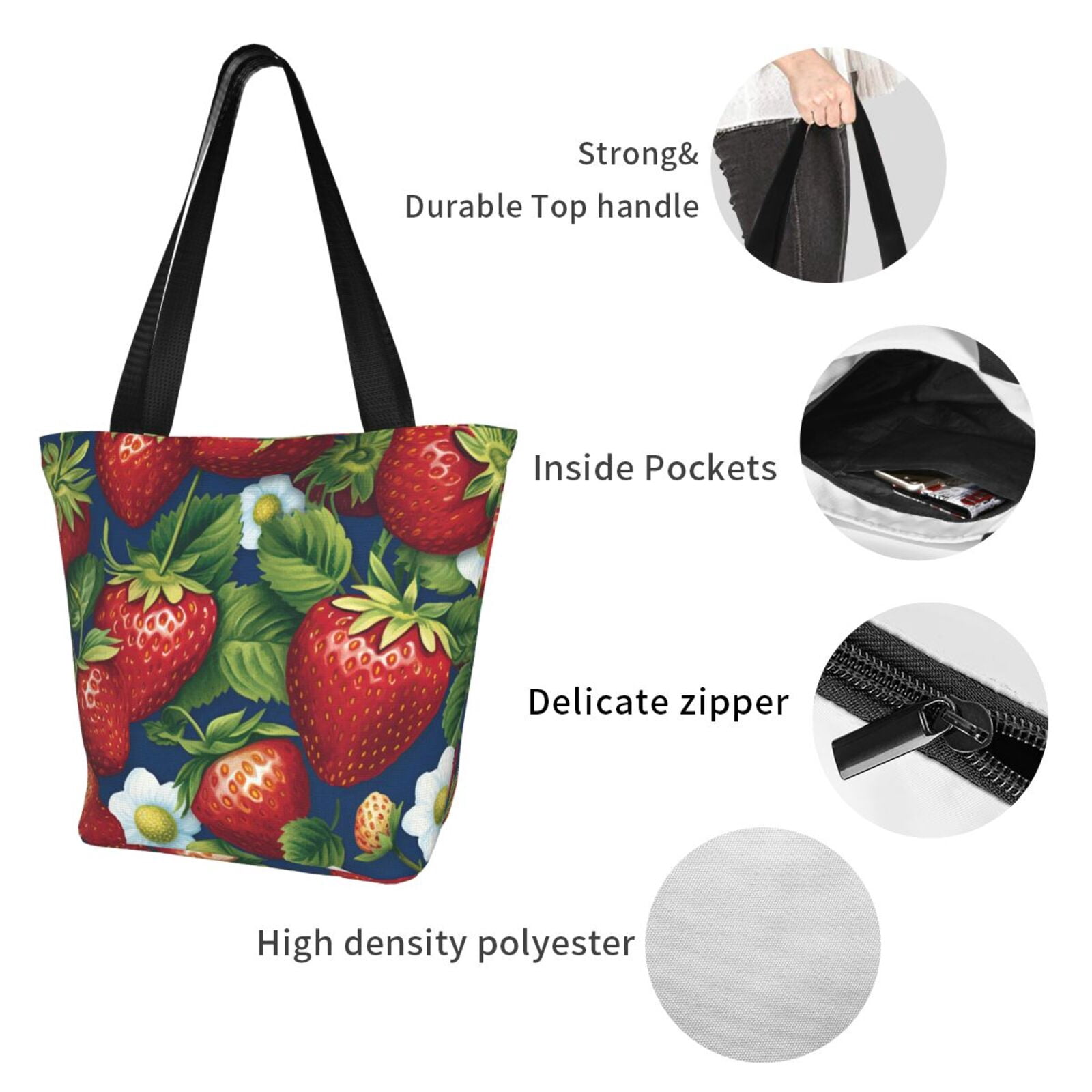 Ratiio Strawberry2 Print Shoulder Bag for Women, Polyester Crossbody Purse Lightweight Handbag for Daily Travel and Casual Use