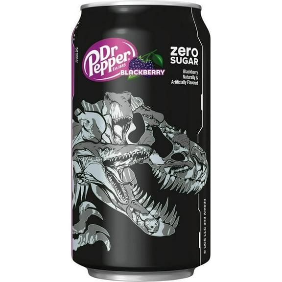 Dr Pepper Blackberry Zero Sugar Soda Pop, 12 fl oz, 6 Cans, Jurassic World Rebirth Limited Edition pack off 1