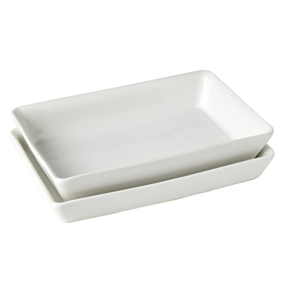 Denmark Tools for Cooks 2-Piece Rectangular Ceramic Serving Platter Tray Set, White