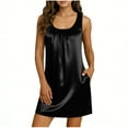thumbnail image 2 of TAGOLD Womens Camis Sleeveless Dress Solid Color Crew Neck Pocket Loose Summer Daily Wear, 2 of 4