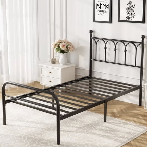 edx Twin Size Classic Metal Platform Bed Frame with Headboard, Heavy Duty Steel with Under Bed Storage, No Box Spring Needed