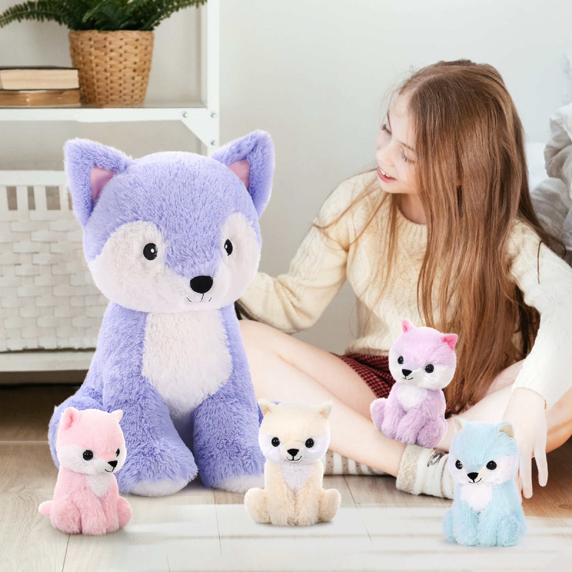 MaoGoLan 19" Fox Stuffed Animals Plush Toys Fox Mommy & Babies Set Plush Toy